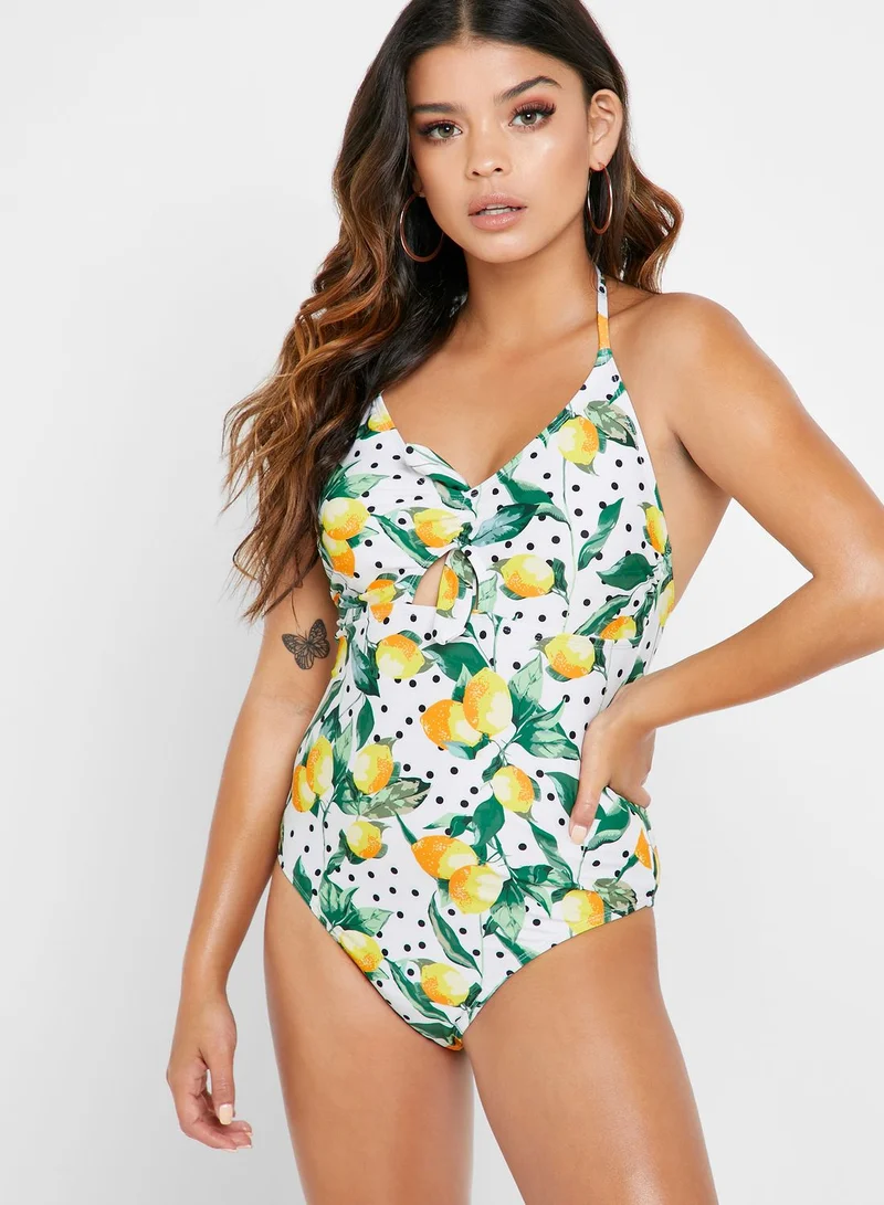 DOROTHY PERKINS Lemon Spot Tie Front Swimsuit
