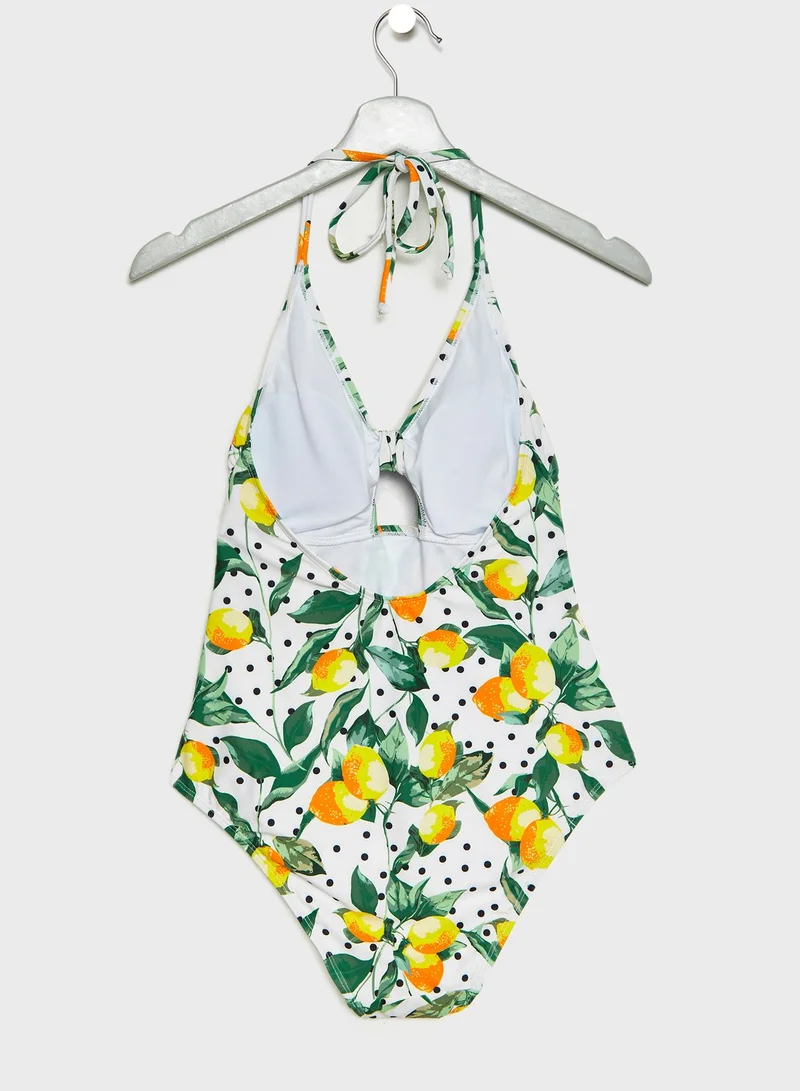 DOROTHY PERKINS Lemon Spot Tie Front Swimsuit