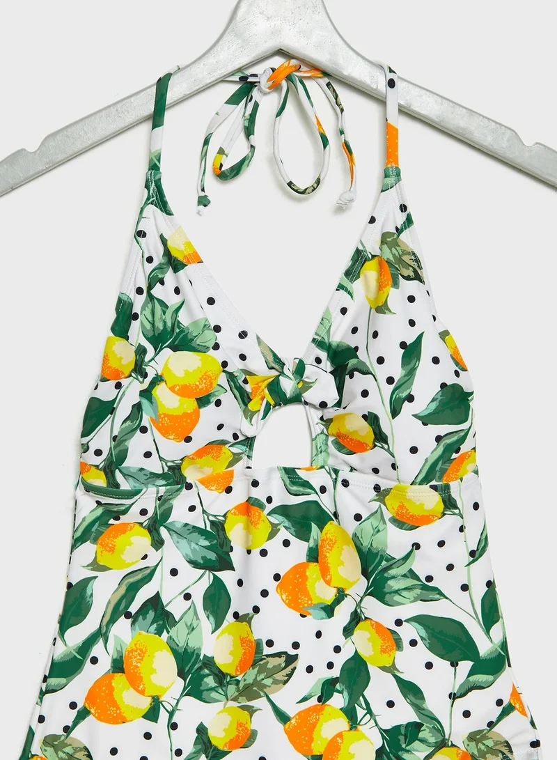 DOROTHY PERKINS Lemon Spot Tie Front Swimsuit
