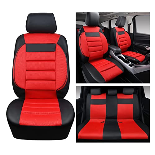 CAR PASS Leather 3D Foam Back Support Car Seat Covers Full Set Air Mesh Automotive Seat Covers All Season Car Seat Cover Fit AutomotiveSUVSedanVan Airbag Compatible Elegance Black and Red - Image 3