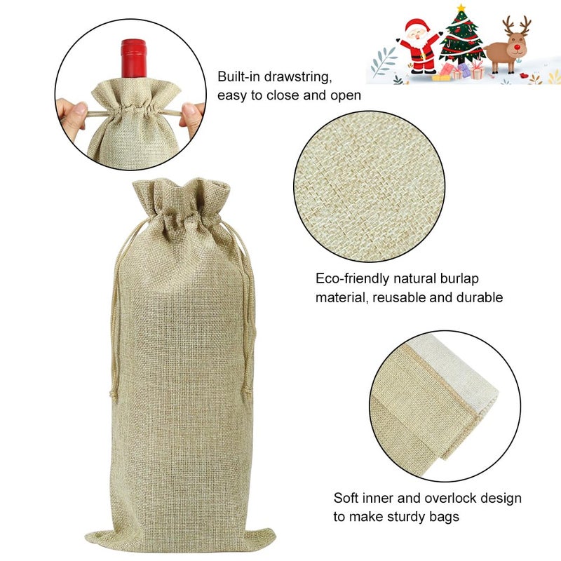 Shintop 10pcs Jute Wine Bags, 14 x 6 1/4 inches Hessian Wine Bottle Gift Bags with Drawstring (Brown) - Image 3