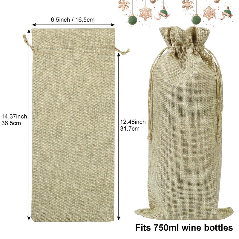 Shintop 10pcs Jute Wine Bags, 14 x 6 1/4 inches Hessian Wine Bottle Gift Bags with Drawstring (Brown) - Image 2