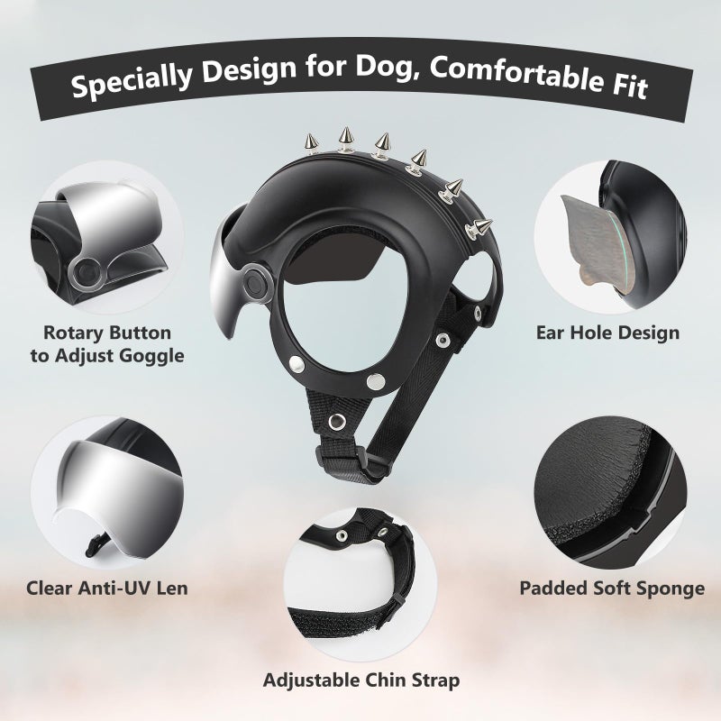 Billionchains Dog Helmet for Small-Medium Breed Pet Motorcycle Helmet with Anti-UV Silver Visor, Protects Eyes & Head from Impact, Ideal for Riding & Halloween Cosplay - Image 4
