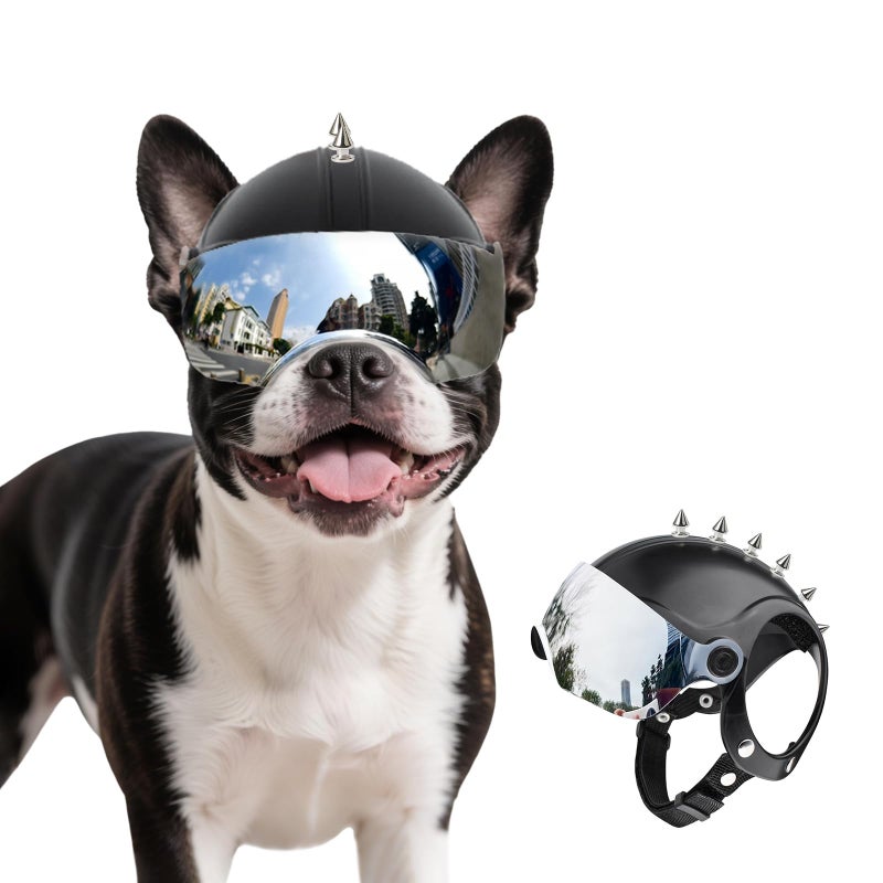Billionchains Dog Helmet for Small-Medium Breed Pet Motorcycle Helmet with Anti-UV Silver Visor, Protects Eyes & Head from Impact, Ideal for Riding & Halloween Cosplay - Image 1