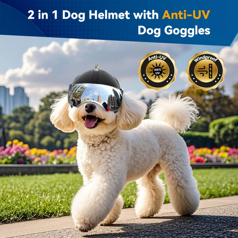 Billionchains Dog Helmet for Small-Medium Breed Pet Motorcycle Helmet with Anti-UV Silver Visor, Protects Eyes & Head from Impact, Ideal for Riding & Halloween Cosplay - Image 3