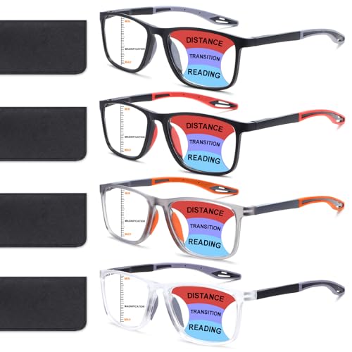 BLOEXCLU 4 Pack Progressive Multifocus Reading Glasses for Men Women TR90 Sports Style AntiBlue Light Computer Readers black red grey transparent 2 x - Image 1