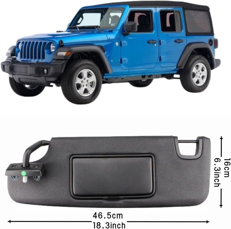 MKVAXR Left Driver Side Sun Visor for Jeep Wrangler JK 2007-2018 - OEM# 6CJ07DX9AA - Image 2
