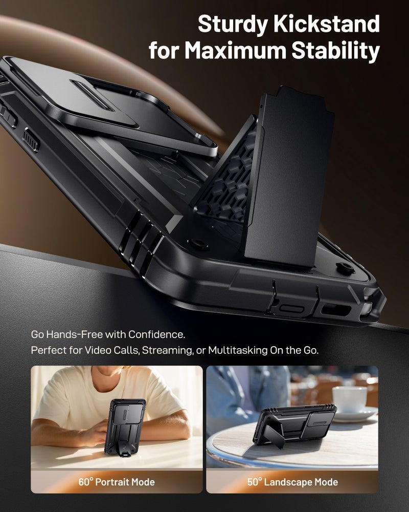 Poetic Revolution Case for Samsung Galaxy S26 Ultra, [Slide Camera Cover], [Privacy Tempered Glass Screen Protector ], Full-Body Military Grade Rugged Dual-Layer Shockproof Cover with Kickstand, Black - Image 4