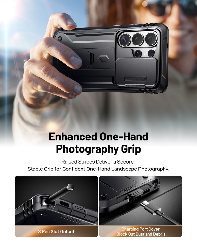 Poetic Revolution Case for Samsung Galaxy S26 Ultra, [Slide Camera Cover], [Privacy Tempered Glass Screen Protector ], Full-Body Military Grade Rugged Dual-Layer Shockproof Cover with Kickstand, Black - Image 5