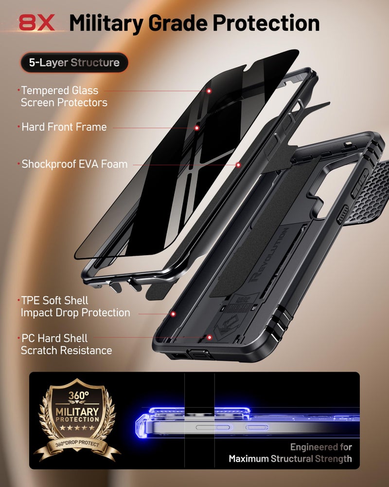 Poetic Revolution Case for Samsung Galaxy S26 Ultra, [Slide Camera Cover], [Privacy Tempered Glass Screen Protector ], Full-Body Military Grade Rugged Dual-Layer Shockproof Cover with Kickstand, Black - Image 3