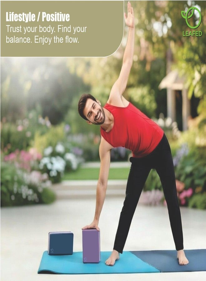 LEAFED Yoga Blocks Set of 2 (Purple) | High Density EVA Foam Yoga Bricks | Extra Large Non-Slip Support Blocks for Balance, Flexibility & Workout - Image 3