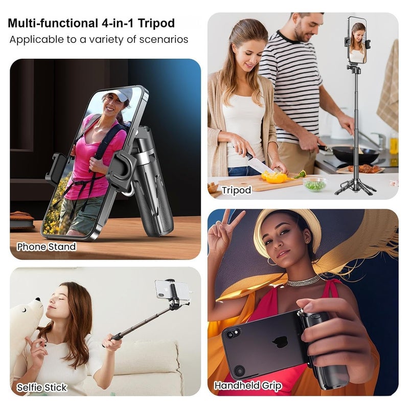 FKU 2025 Stainless Steel P15 MINI Retractable Selfie Stick Tripod with Detachable Remote Size,3-in-1 Mini Phone Grip 2 Cold Shoe,10M/393.7'' Wireless Shutter (P15 MINI Selfie Stick Black) - Image 5