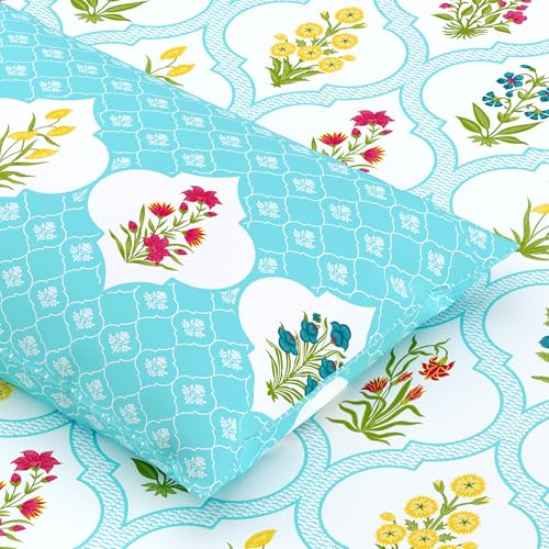 Home Ecstasy 100% Cotton King Bedsheet with 2 Pillow Covers - (Size 87 x 108 inches, 140 TC, Colour - Blue: Glacial Breeze) - Image 4