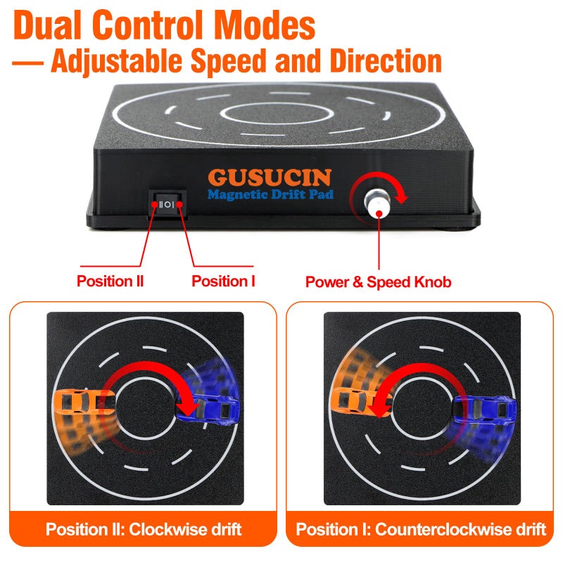 GUSUCIN Magnetic Drift Pad for Hot Wheels Cars 1:64 â€“ Spinning Drift Track with Adjustable Speed & Direction, USB Powered Drift Pad with 5 Decorations, Display Stand for All 1:64 Scale Diecast Cars (Black) - Image 4