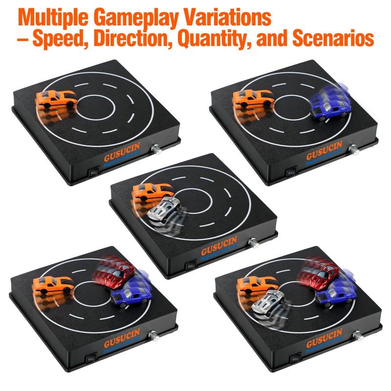 GUSUCIN Magnetic Drift Pad for Hot Wheels Cars 1:64 â€“ Spinning Drift Track with Adjustable Speed & Direction, USB Powered Drift Pad with 5 Decorations, Display Stand for All 1:64 Scale Diecast Cars (Black) - Image 5