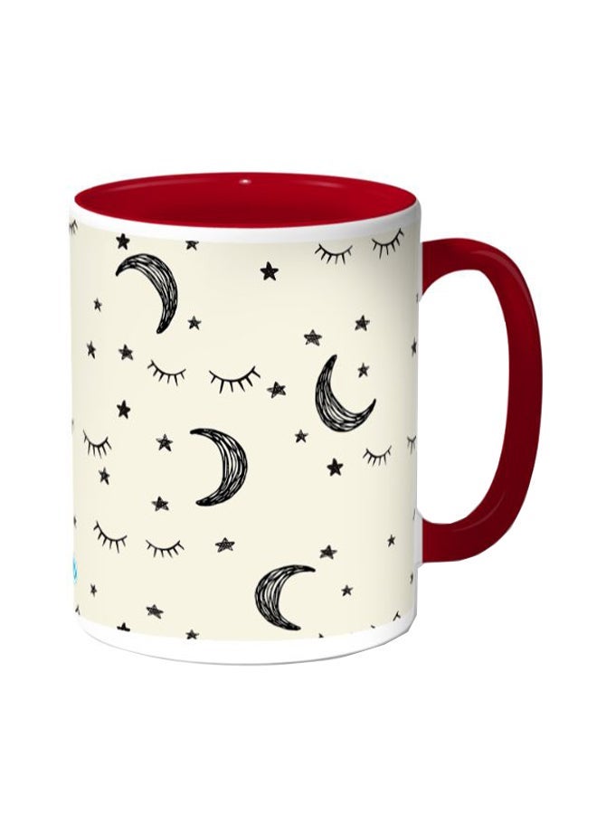 RYN Moon And Stars Printed Coffee Mug Beige/Red 11ounce