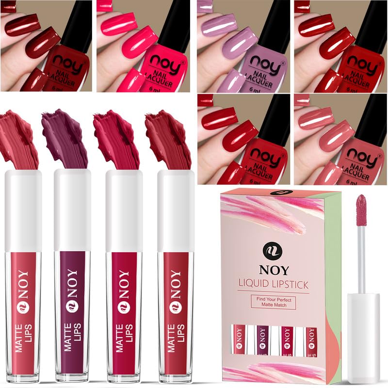 Noy Nail Paint And Liquid Lipstick Combo With Matching Shades Glamour OnTheGo Nail Paint Liquid Lipstick Set Valentine Day Liquid Matte Lipstick Nail Polish Gift Set For Her - Image 1