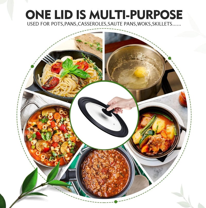 Ydeapi Universal Lids for Pots, Pans & Skillets - Fits 7", 8" & 9" Diameter, 10", 11" & 12" Diameter Cookware, Tempered Glass with High Heat Resistant Silicone Rim (2PK) - Image 2
