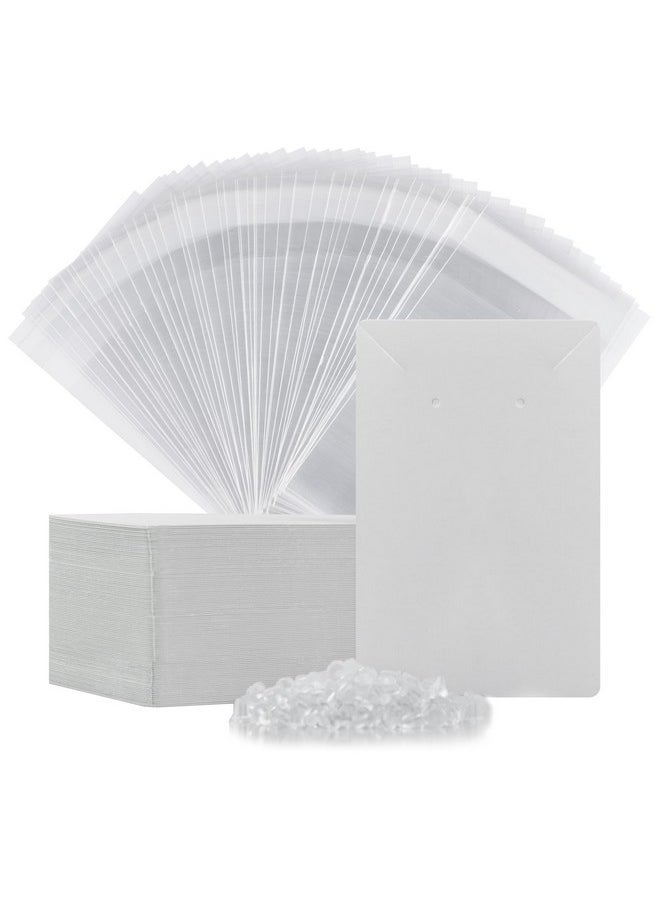 BOOMIBOO - Earring Cards Set Earring Making Supplies With 100 Pcs Earring Holder Cards 200 Pcs Earring Backs And 100 Jewelry Packaging For Earrings Necklace Jewelry Display Jewelry Bags 3.5X2.4 Inches (White) - Image 1