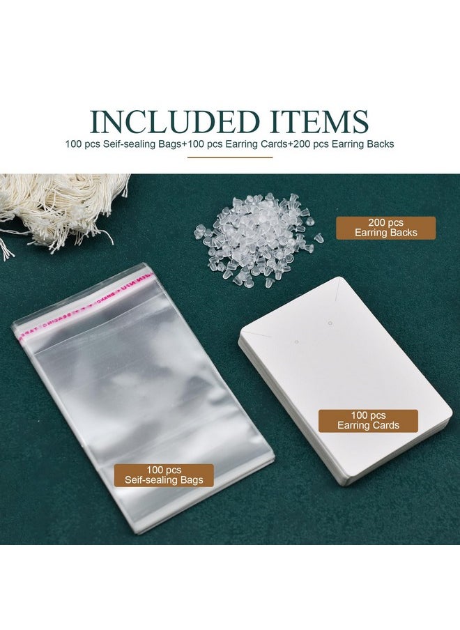 BOOMIBOO - Earring Cards Set Earring Making Supplies With 100 Pcs Earring Holder Cards 200 Pcs Earring Backs And 100 Jewelry Packaging For Earrings Necklace Jewelry Display Jewelry Bags 3.5X2.4 Inches (White) - Image 1
