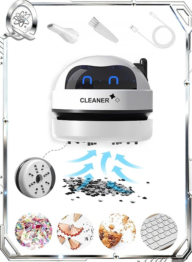 Quantum Desktop Vacuum Cleaner, Cordless Portable Table Dust Vacuum, USB Rechargeable Mini Robot Crumb Sweeper for Tabletop Keyboard - Image 1