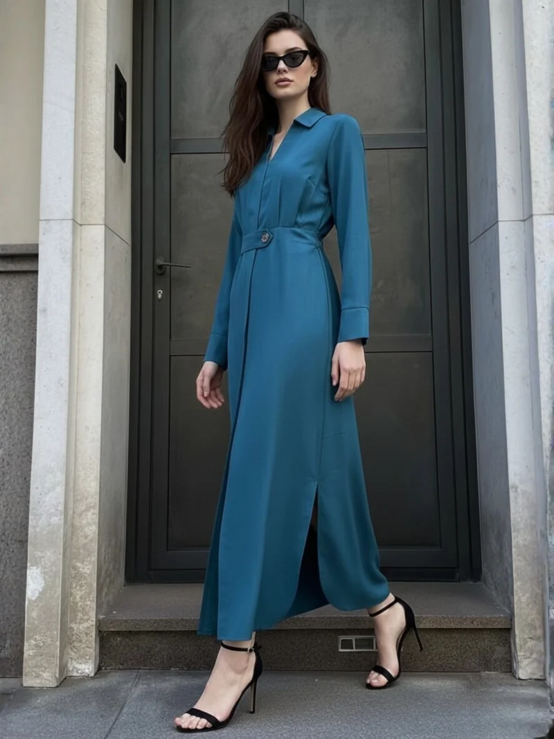 Outzidr  Teal Maxi Dress with side slit detail for Women | Best Price UAE