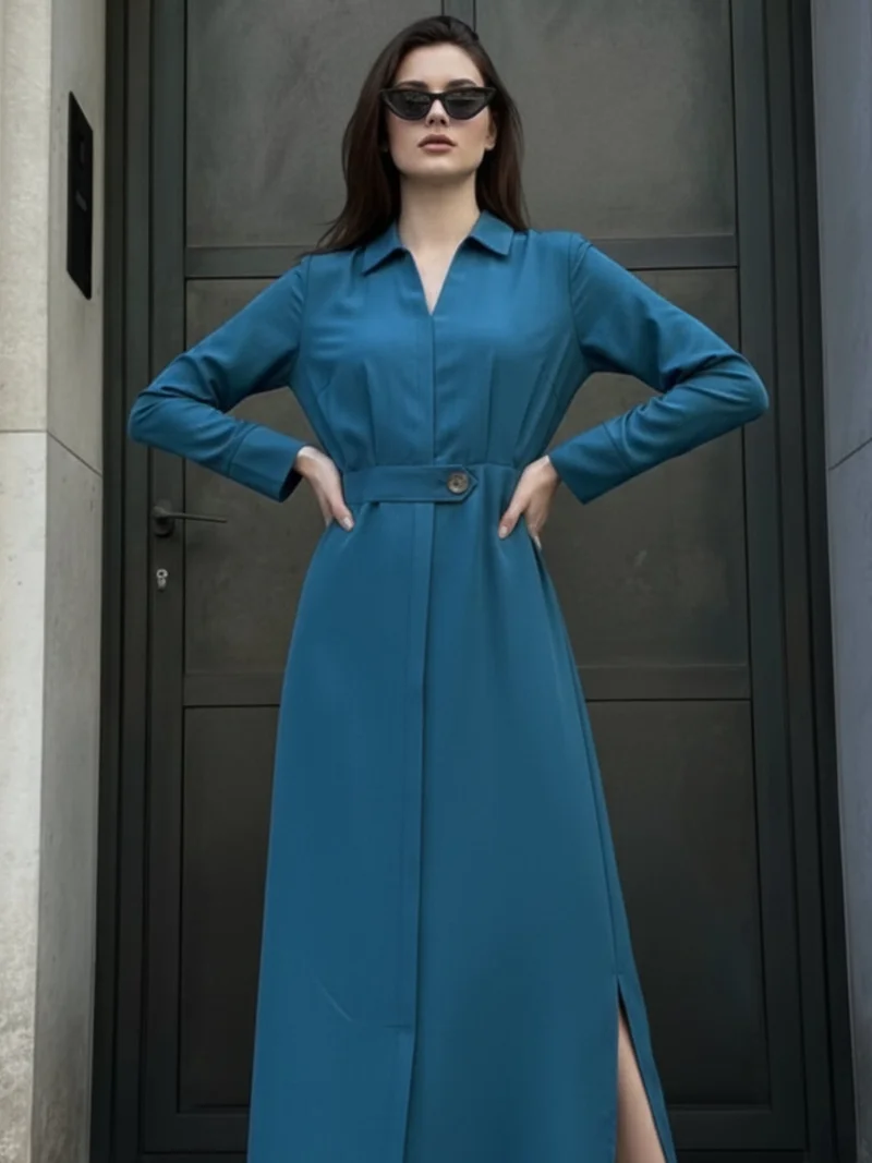 Outzidr  Teal Maxi Dress with side slit detail for Women | Best Price UAE