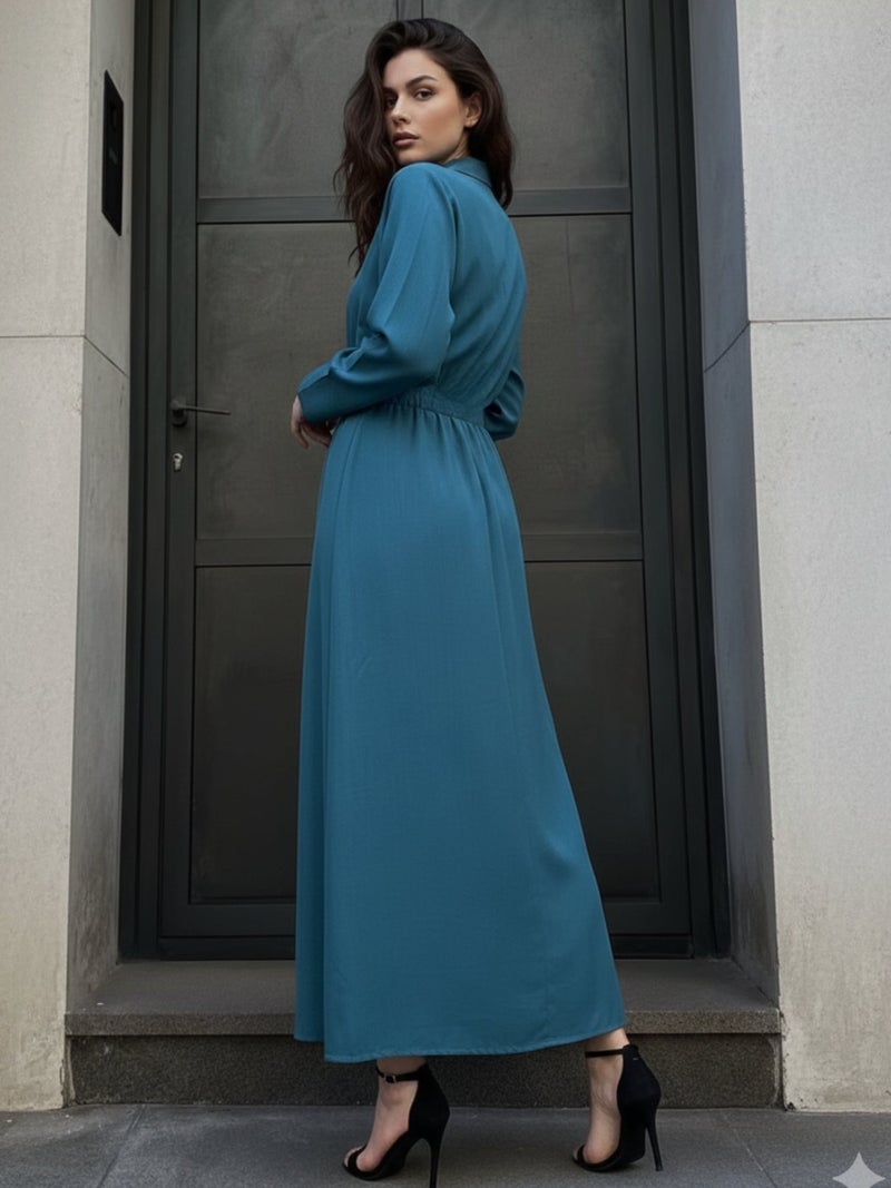 OUTZIDR Teal Maxi Dress with side slit detail - Image 4