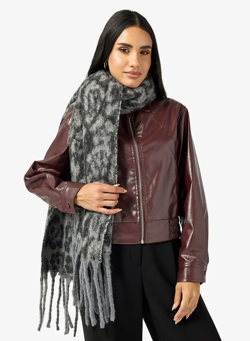 Ginger Leopard Print Tassel Scarf
