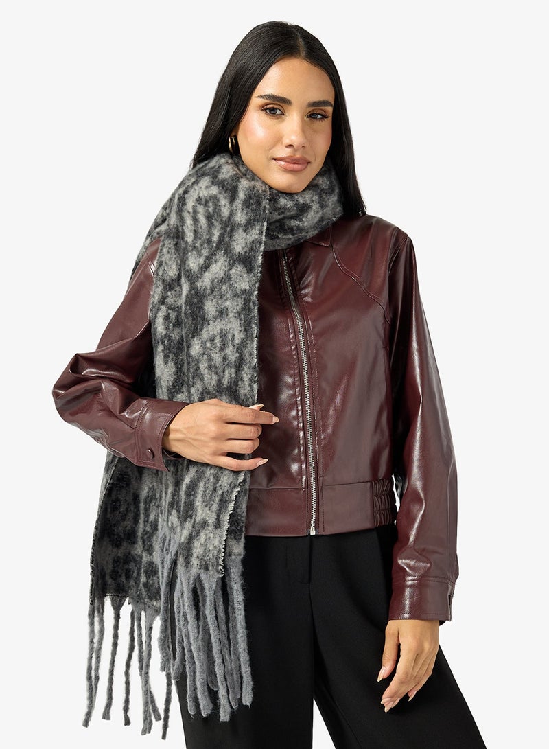 Ginger Leopard Print Tassel Scarf - Image 1