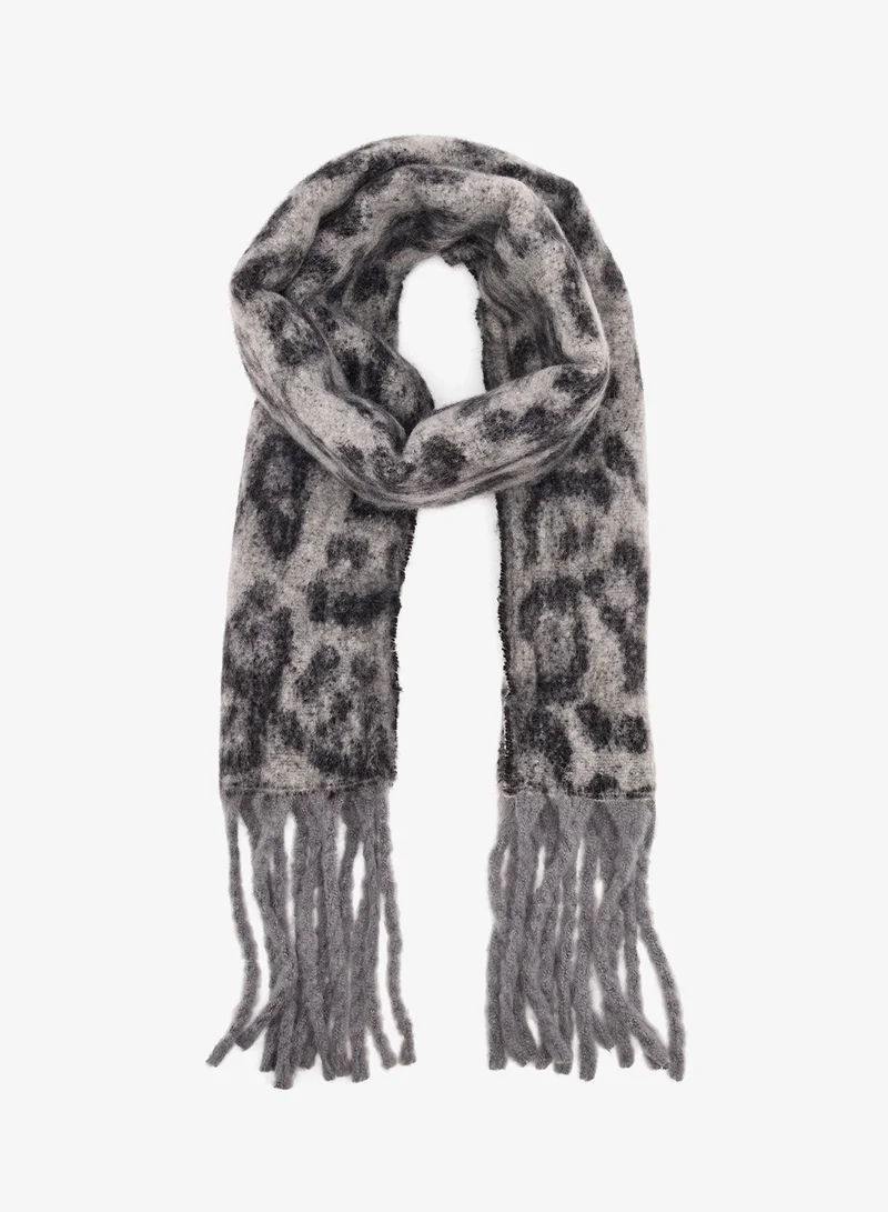 Ginger Leopard Print Tassel Scarf