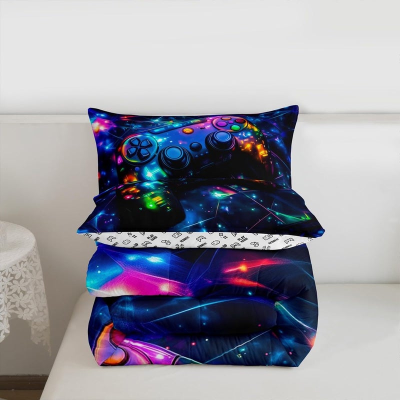 Feelyou Kids Gamer Comforter Set Twin Size, Galaxy Gaming Bedding Set Glitter Game Comforter Boys Girls Gamepad Teens Duvet Set Bedroom Decor Bed Set 2Pcs - Image 3
