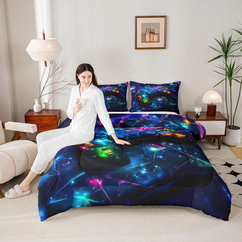 Feelyou Kids Gamer Comforter Set Twin Size, Galaxy Gaming Bedding Set Glitter Game Comforter Boys Girls Gamepad Teens Duvet Set Bedroom Decor Bed Set 2Pcs - Image 5