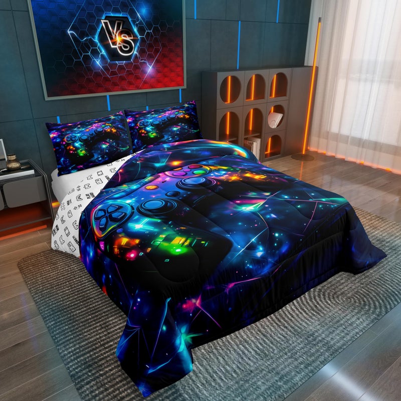 Feelyou Kids Gamer Comforter Set Twin Size, Galaxy Gaming Bedding Set Glitter Game Comforter Boys Girls Gamepad Teens Duvet Set Bedroom Decor Bed Set 2Pcs - Image 2
