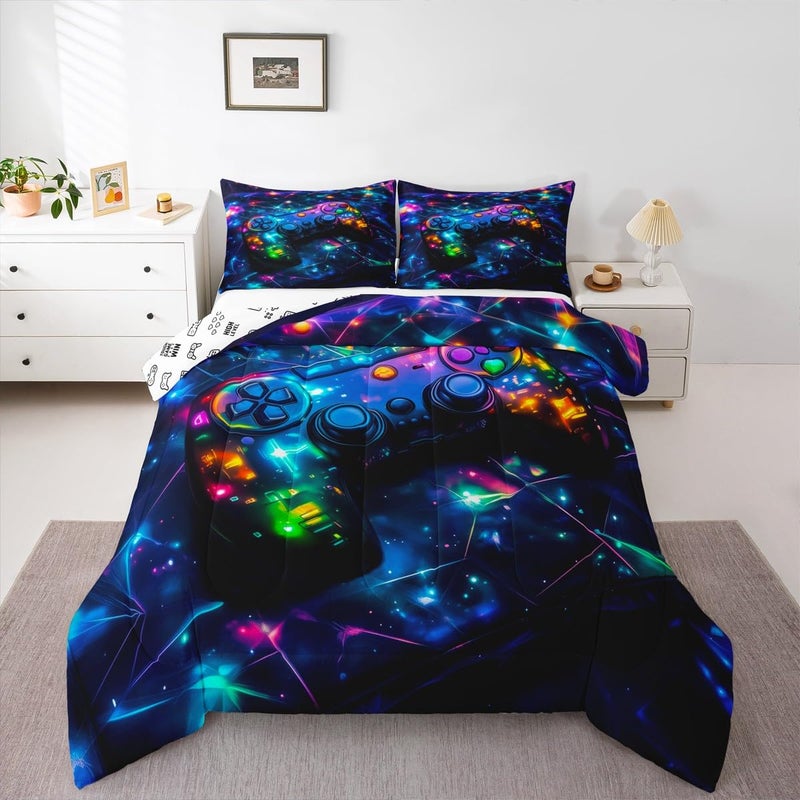 Feelyou Kids Gamer Comforter Set Twin Size, Galaxy Gaming Bedding Set Glitter Game Comforter Boys Girls Gamepad Teens Duvet Set Bedroom Decor Bed Set 2Pcs - Image 4
