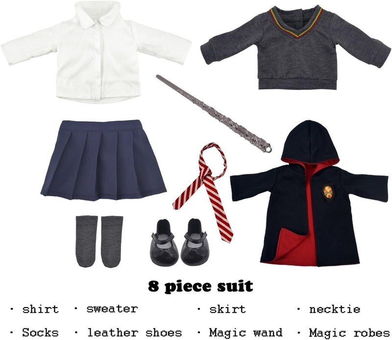ebuddy 18 Inch Doll Clothes and Accessories School Uniform Costume Set Include Outfit Shoes for Girls No Doll - Image 3