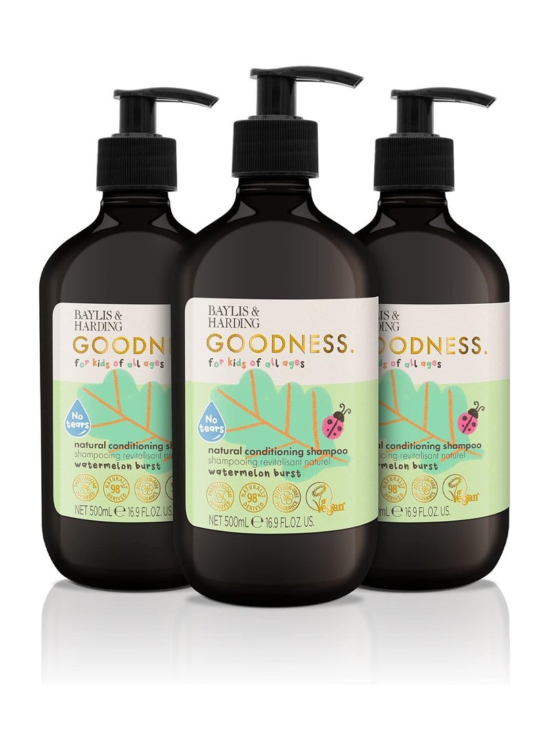 Baylis & Harding Goodness Kids Watermelon Burst No Tears Natural Conditioning Shampoo, 500 ml (Pack of 3) - Vegan Friendly