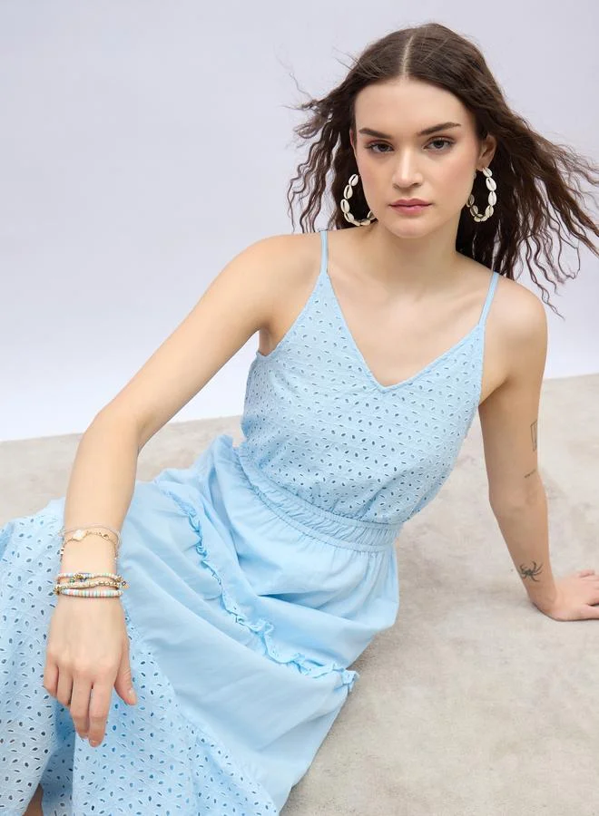 Styli Eyelet Tiered Dress