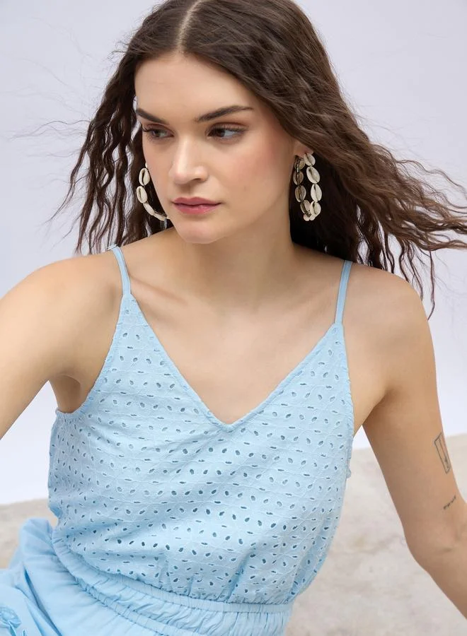 Styli Eyelet Tiered Dress