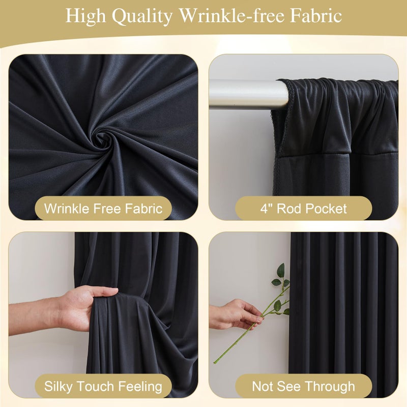 PARTISKY Black Backdrop Curtain with Lights String for Parties,10x10FT Wrinkle Free Black Drapes Wedding Photo Backdrop Curtains for Baby Shower Birthday Ceremony Reception Home Party Decorations - Image 2