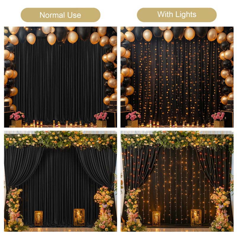 PARTISKY Black Backdrop Curtain with Lights String for Parties,10x10FT Wrinkle Free Black Drapes Wedding Photo Backdrop Curtains for Baby Shower Birthday Ceremony Reception Home Party Decorations - Image 3