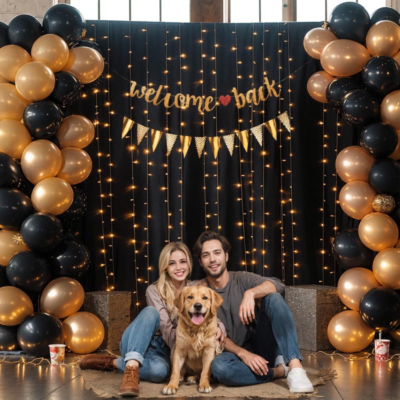 PARTISKY Black Backdrop Curtain with Lights String for Parties,10x10FT Wrinkle Free Black Drapes Wedding Photo Backdrop Curtains for Baby Shower Birthday Ceremony Reception Home Party Decorations - Image 5