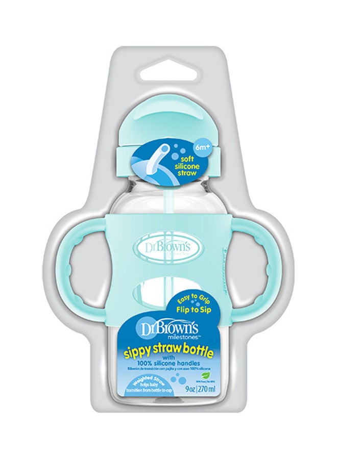 Dr. Brown’s 9 Oz/270 Ml Anti-Colic Pp W-N Sippy Straw Bottle With Silicone Handles, Green, 1-Pack - Image 1