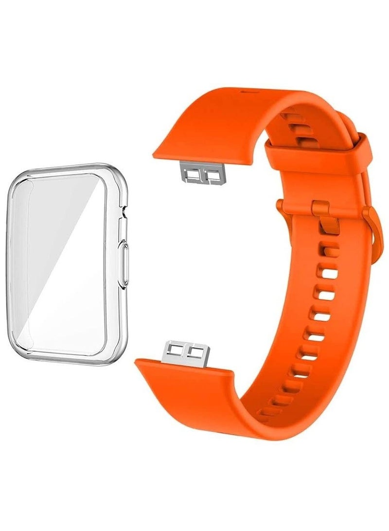 Huawei Fit Watch Band Strap Silicone Replacement Wristband With Cover Orange - Image 1