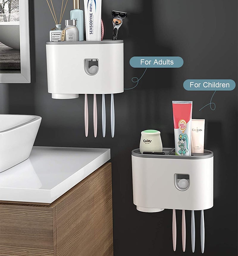 TGOPIT حامل فرشاة الأسنان مثبت على الحائط، مجموعة موزع معجون الأسنان الأوتوماتيكي مع حوامل لحمامك - أكواب مغناطيسية منظم درج موفر للمساحة سهل التنظيف (1 - كوب) بلاستيك ABS، أبيض - Image 5