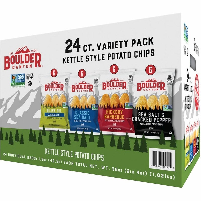 Boulder Canyon Kettle Style Potato Chips Variety Pack 24 Count Assorted 15oz Bags Olive Oil Classic Sea salt Hickory BBQ Sea Salt  Cracked Pepper Classic Sea salt - Image 3