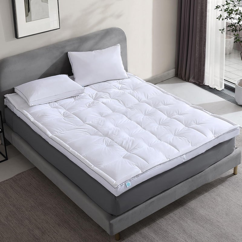 Martha stewart Martha Stewart Mattress Topper King Size  3 Inch Feather Bed 100 Cotton Cover Fabric All Seasons Fluffy White Mattress Pad Feather Topper Relieve Back Pain for Bedroom 