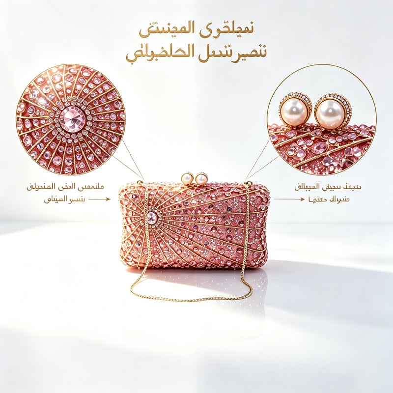حقيبة يد مسائية نسائية كريستال أحمر تصميم شمس بقفل لؤلؤ مناسبة للحفلات والزفاف - Image 4