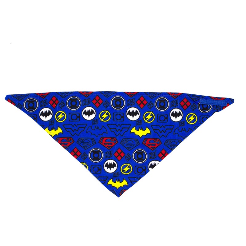 DC Comics for Pets Dog Bandana Characters Logo Repeated Pattern Super Adorable Superhero Dog Bandana for Pets Size Small Batman Superman Spiderman Wonder Woman Logos