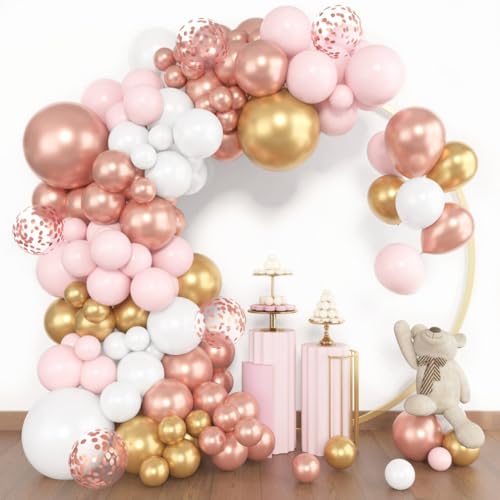 Amandir 153pcs Rose Gold Balloon Garland Arch Kit, Different Sizes 18 12 10 5 inch Pink White Gold Latex Metallic Confetti Balloons for Girls Graduation Birthday Bridal Baby Shower Party Decorations - Image 4